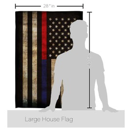 Thin Red and Blue Line House Flag - Pack Armed Forces Service All Branches Support Honor United State American Military Veteran USA Embroidery - Banner Small Garden Yard Gift Double-Sided 28 X 40