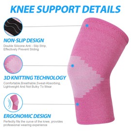 AVIDDA Knee Support Brace 2 Pack, Compression Breathable Sleeves, Non-Slip Joint Protection for Men & Women Pain, Arthritis, Running, Work Out, Gym, Sports Pink M, Pack Of 1
