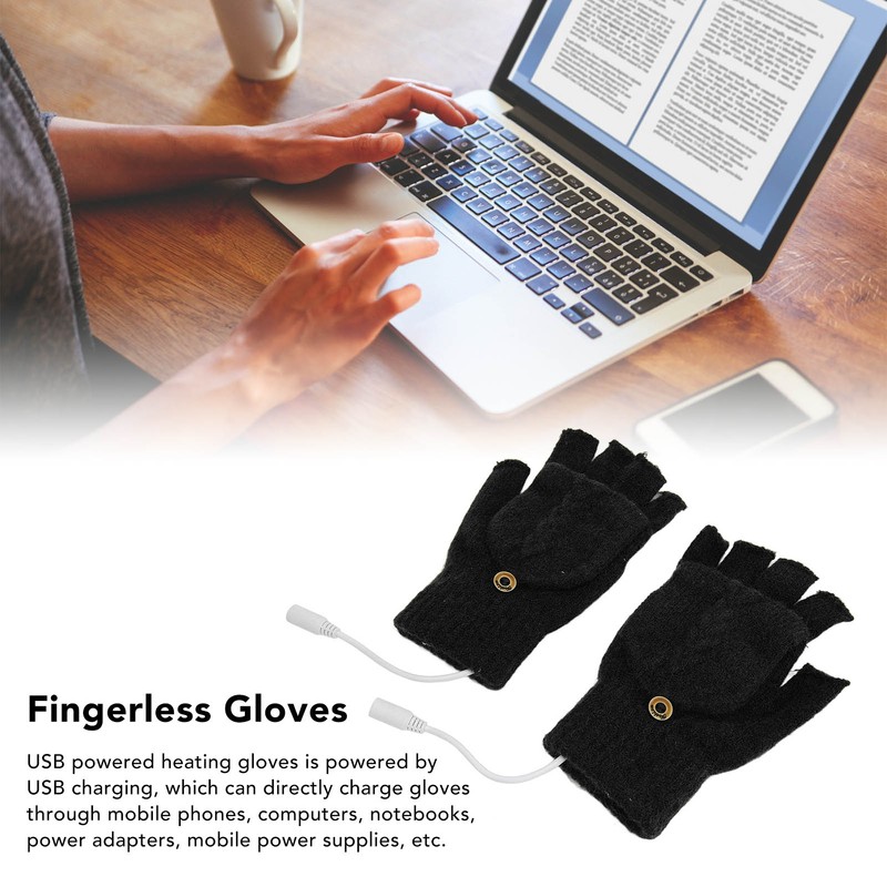 USB Heated Gloves Full Half Fold Back Warm Heated Winter