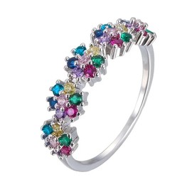 925 Sterling Silver Plated Stackable Rainbow Gemstone Rings for Women's Colorful Cubic Zirconia Stacking Eternity Promise Engagement Wedding Band Ring Jewelry for Women Gifts Size 8#