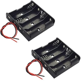 4 AA Battery Holder with Wire Leads (2-Pack), 6V Battery Storage Case with Bottom Screw Hole, 4 x 1.5V AA Cell Holder for DIY Electronics Projects