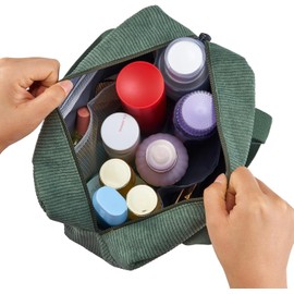 Jiliyote Toiletry Bag Cord Women's Large Cosmetic Bag Cord Makeup Bag Cord Cosmetic Bag with Smile Corduroy Cosmetic Bag Travel Cosmetic Bag for Travel Girls Women, Cherry Beige