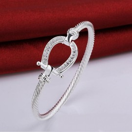 CYSJ 925 Sterling Silver Filled Horseshoe Bangle Horseshoe Water Drop Bracelet Jewellery Women, Sterling Silver Metal