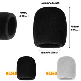 10pcs Microphone Covers Dustproof and Antibacterial Foam Mic Covers， Handheld Microphone Windscreen for Most Standard Microphones (Grey，Black）