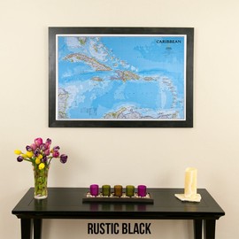 Push Pin Travel Maps Classic Caribbean with Rustic Black Frame and Pins - 27.5 inches x 39.5 inches
