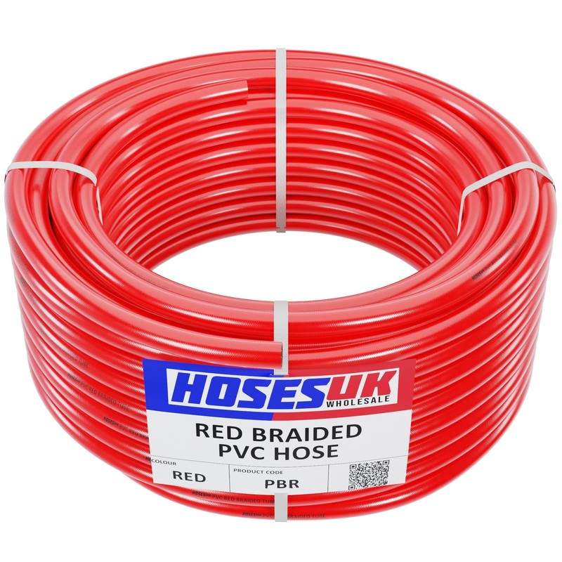 10mm (3/8") x 14mm (9/16") Red Braided PVC Flexible Hose