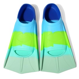 Fanwill Kids Swim Fins,Short Fins Swimming Flippers for Lap Swimming and Training for Child,Girls,Boys (Multi-Colored Blue, XXS(US Kids 10-11.5))
