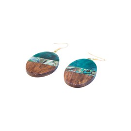 Handmade Natural Wood Jade Resin Paua Coral Round Boho Hippie Resin Earrings, Resin
