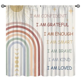 Kids Rainbow Curtains Classroom Book Center Calming Corner Playroom Decor Window Treatment I Am Kind Smart Brave Home Boy Girls Room Window Drapes 42" W X 45" L