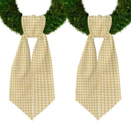 2 Pieces Rustic Wreath Sash for Front Door, Yellow Burlap Sash Check Plaid Wreath Accessories for Home Wedding Birthday Decorations