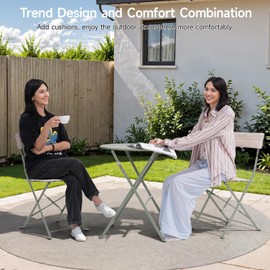 3-Piece Outdoor Bistro Set, Bistro Table and Chairs Set of 2 with Comfortable Cushions, Space Saving Folding Bistro Sets 3 Piece, All Weather Patio Bistro Set for Backyard Balcony Porch, Green