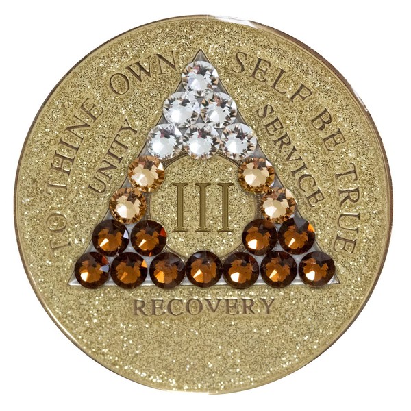Sobriety Chip AA Transition Bling Crystallized Glitter Gold Triplate (3