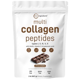 Micro Ingredients Multi Collagen Peptides Powder, 2lb | Type I, II, III, V, X + Biotin, Vitamin C & Hyaluronic Acid | Chocolate Flavor | Supports Hair, Skin & Joint Health | Keto, Non-GMO