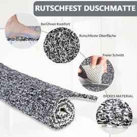 Mavicen Shower Mat Non-Slip Square 60 x 60 cm PVC Loofah Bath Mat Soft Easy Cleaning Shower Non-Slip Mat with Drain Non-Slip Bath Mat for Children and Seniors Black White