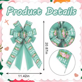 Threetols Mother's Day Wreath Bows, Green Floral Bows for Wreath Pink Dot Decorative Bows for Front Best Mom Ever Super Mom Ornaments Hanging Wreath Bow for Indoor Outdoor Decor