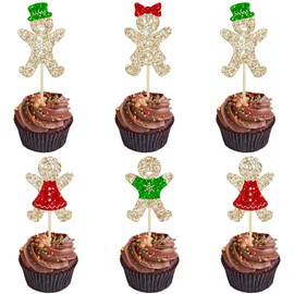 24 piezas de adornos de pan de jengibre para cupcakes de Navidad, pan de jengibre, hombre, niño o niña, púas de magdalenas, temática de Navidad, revelación de género, suministros de decoración para fiestas de baby shower