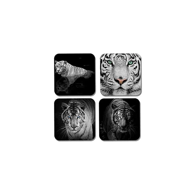 4 x Square White Tiger Coasters - Animals Safari Wildlife