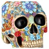 Skull Figurine with Floral Pattern - 16 cm Height, Bone
