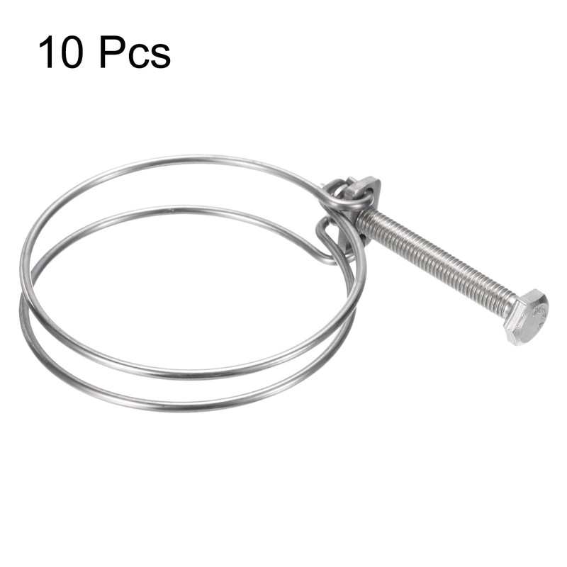 sourcing map 10Pcs Double Wire Hose Clamp, 83-90mm Adjustable Stainless