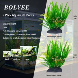 BOLYEE 2 Pack Aquarium Decor Plastic Plants, Large Artificial Fish Tank Plant, Fish Tank Decorations for Betta Freshwater Fish Tank-7.1" Tall