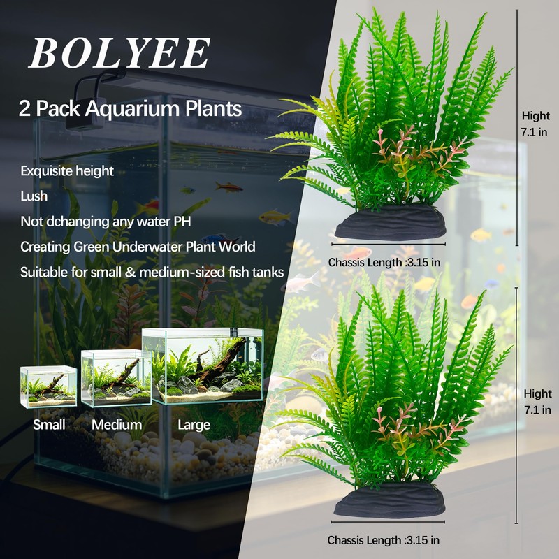 BOLYEE 2 Pack Aquarium Decor Plastic Plants, Large Artificial Fish