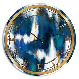DesignQ 'Blue Glam Texture II' Glam Wall Clock for Home Bedroom Bathroom Office Living Room Decoration