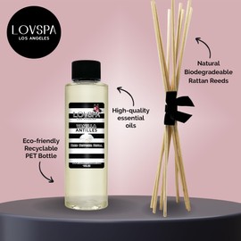 LOVSPA - Recambio de aceite difusor de varillas de vainilla con varillas de repuesto | un aroma oriental de vainilla, palisandro y pachulí terroso, 4 onzas, fabricado en los Estados Unidos