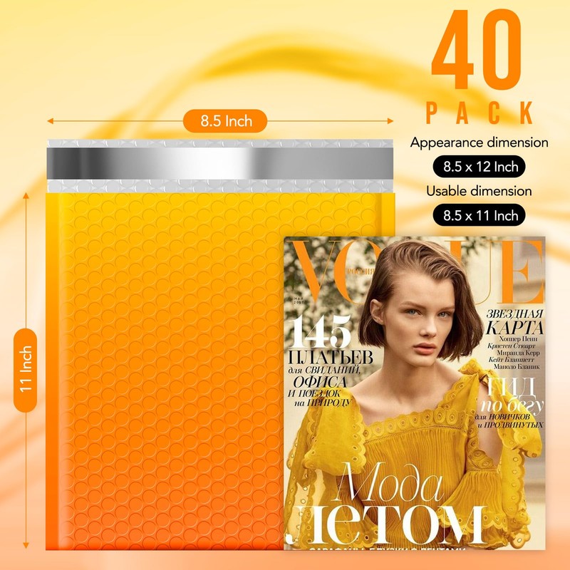 Fuxury Bubble Mailers 8.5x12" 40 Pack Padded Envelopes Usable Size