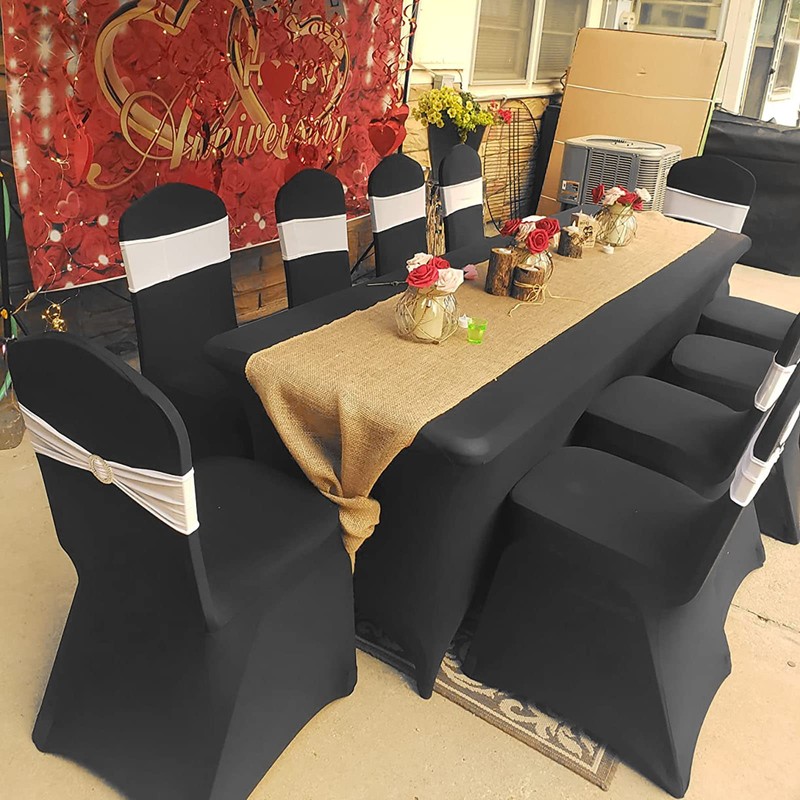 Spandex Tablecloth [6FT, Black] Tight, Fitted, Elastic Massage, Washable and