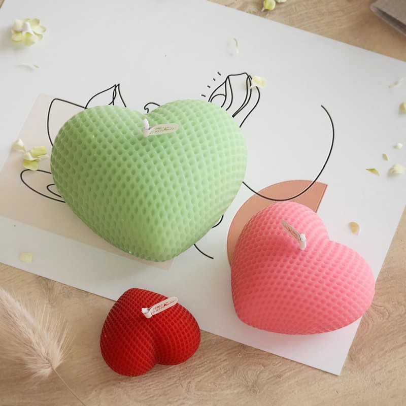 3PCS Woven Mesh Heart Candle Soap Silicone Mold, Heart Shape