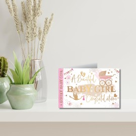 Words 'n' Wishes Artistic 'New Baby Girl' Card - A Lovely Baby Girl - From The Sunny Daze Range - Embossed With Gold Foil Details