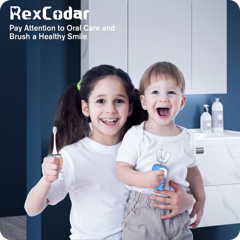 RexCodar Ultrasonic Kid's U-Shaped Electric Toothbrush, IPX7 Waterproof, Five Cleaning