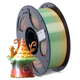 ANYCUBIC Silk Filament, Clog-Free Shiny 3D Printer PLA Filament 1.75mm Dimensional Accuracy +/- 0.02mm, 1KG Reusable Spool (2.2 lbs), Silk Rainbow