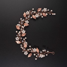 Jumwrit Diadema de flores de perlas para novia y dama de honor, hecha a mano, accesorios para el pelo con diamantes de imitación para mujeres y bodas (oro rosa)