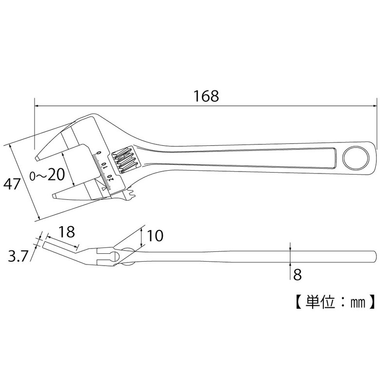 Top HT-150B Thin Exact Wrench, Bent Type, 0.1 inch (3.7