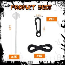 15 Sets Metal Stakes for Inflatables, 7.9" Heavy Duty Inflatable Stakes and Tethers, Yard Ground Blow Up Stake for Halloween Decoration Christmas Outdoor Inflatable Lawn Decor