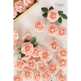 MACTING 30PCS Artificial Rose Flowers Real Touch Fake Flowers with Stem Blush Pink Foam Roses for DIY Wedding Bouquet Table Centerpieces Bridal Shower Party Home Spring Mothers Day Decorations