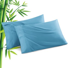 Bamboo Pillowcases Queen Size, Cooling Blue Pillow Cases with Zipper Closure, Cool & Breathable Pillow Cover for Hot Sleepers and Night Sweats, 20" x 30"