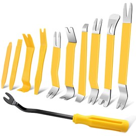 Zecirl 11 PCS AutoTrim Removal Tool Kit, Metal Pry Tool Auto Fastener Remover Pry Bar Set Trim Remover Kits for Vehicle Door Panel, Audio Radio Panel, Dashboard Repair Kit Yellow