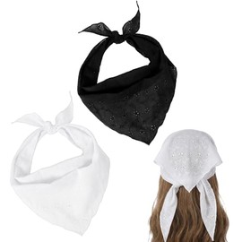 Xindojuz 2 PCS White & Black Head Scarf Headband for Women's Hair, Bandanas for Women, Lace Hair Scarf Bandana Headbands, Cute Stylish Women Girls Head Kerchief Scarves Summer Accessories
