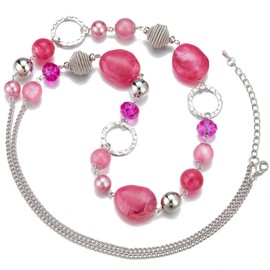 BULINLIN Long Beaded Silver Necklace for Her Crystal Bead Sweater Chain Fashion Jewelry Necklace Birthday Gifts for Women Mum (Hot pink)