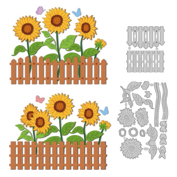 DELORIGIN Cutting Dies with Sunflowers Railing Garden Cutting Dies Metal