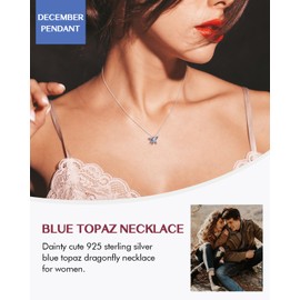 DAYBYDAY Blue Dragonfly Necklace December Birthstone Necklace for Women Dainty Small Dragon Pendant 925 Sterling Silver Dragon Fly Necklaces