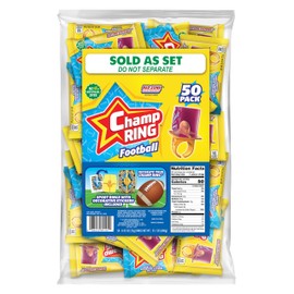 Champ Ring Football, Red Zone Raspberry - Bold Raspberry Flavored Candy Rings - Individually Wrapped - No Artificial Colors or Dyes - Perfect for Parties, Events & Snacks - Bulk Pack of 50
