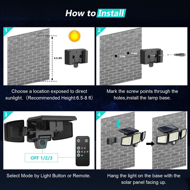 Tuffenough Solar Outdoor Lights 2500LM 210 LED Security Lights with