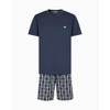 EMPORIO ARMANI Man Yarn Dyed Woven Short Pajamas Blue XL