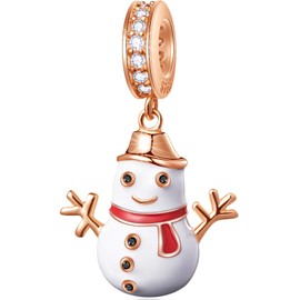 EMOSTAR - Cuenta de la serie de Navidad, compatible con brazaletes de hazlo tu mismo, oro rosa, muñeco de nieve feliz, trineo de Navidad, árbol festivo, bola de campana, Santa, dije de copo de nieve, plata esterlina 925, para navidad