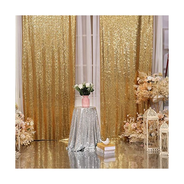 2Pcs 3Ft x 8Ft Gold Sequin Backdrop Curtain, Glitter Photography