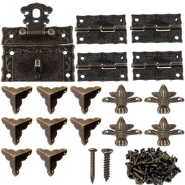 1 set decorative box hardware made of bronze, 1 piece locks, 4 pieces butterfly hinges and 8 pieces decorative box corners, 4 pieces decorative corner foot feet