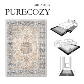 PureCozy Washable Runner Rug 2x6 Non-Slip Floral Vintage Distress Print Pattern Medallion Hallway Bedroom Lightweight Thin Low Pile Soft Indoor Rug for Kitchen Laundry Room Entryway Bedside